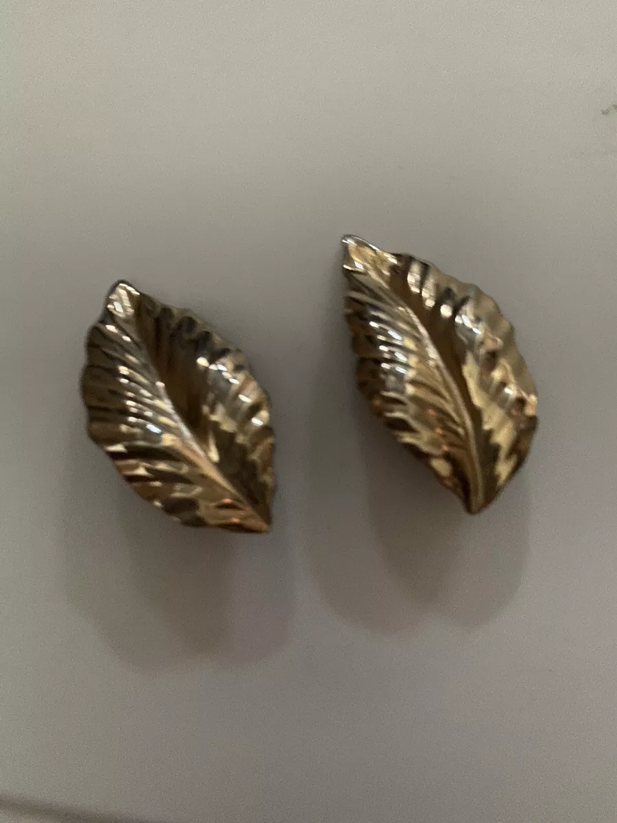 Vintage Louis Feraud Paris Earrings Gold Tone Leaf Designer Signed Clip On
