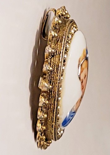 Vintage Limoges Porcelain Cameo Blonde Lady Brooch converted to Necklace pendant - Picture 11 of 11