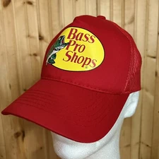 Bass Pro Shops Trucker Hat Cap Logo Mesh Gone Fishing Hunting Snapback RED