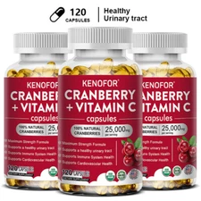 Cranberry Extract 25,000mg 120 Capsules With Vitamin C&Vitamin E  Immune Support