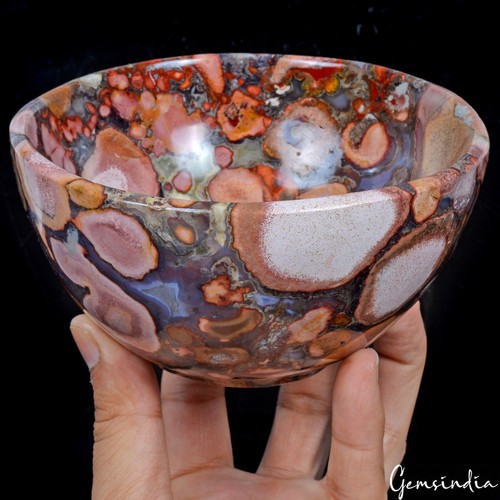 Natural Orbicular Jasper Reiki Bowl Hand Carved Crystal Healing Gemstone~5.6 In - Picture 8 of 9
