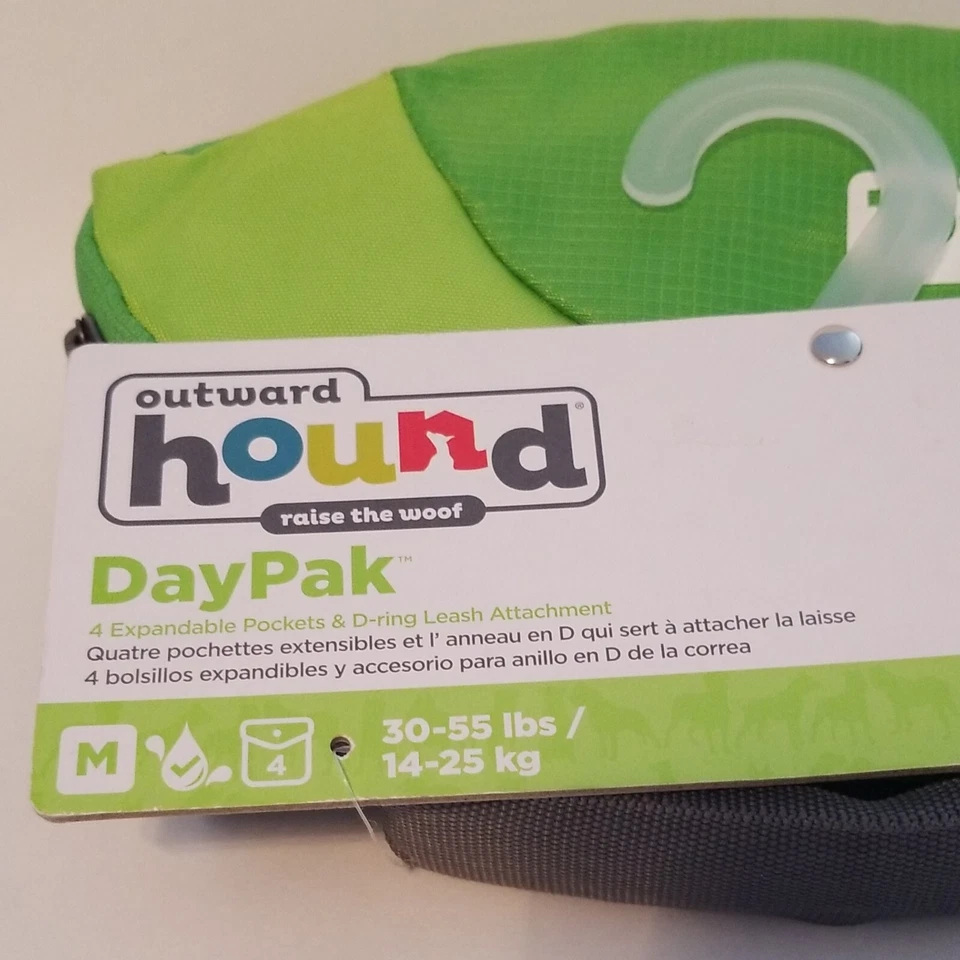 Paquete de día verde brillante Outward Hound talla M 30-55 libras bolsillos expandibles Foto 4 de 4