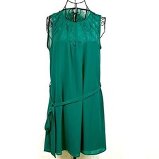 NAKED ZEBRA  Dress Womens L Lace Green Crepe Sleeveless Shift with Tie Belt