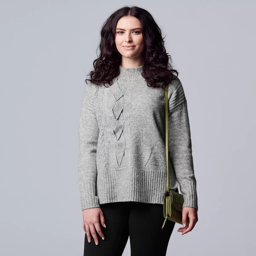 Simply Vera Vera Wang Women's Metallic Gray Asymmetric Cable Knit Sweater XXL - Picture 4 of 4