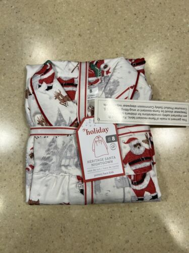 POTTERY BARN KIDS Heritage Santa Nightgown Polyester Flannel Girls Size 8 - NWT - Picture 1 of 3