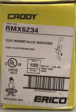 NEW ERICO CADDY RMX6Z34 BOX OF 100PCS NON-METALLIC SHEATHED CABLE CLIP