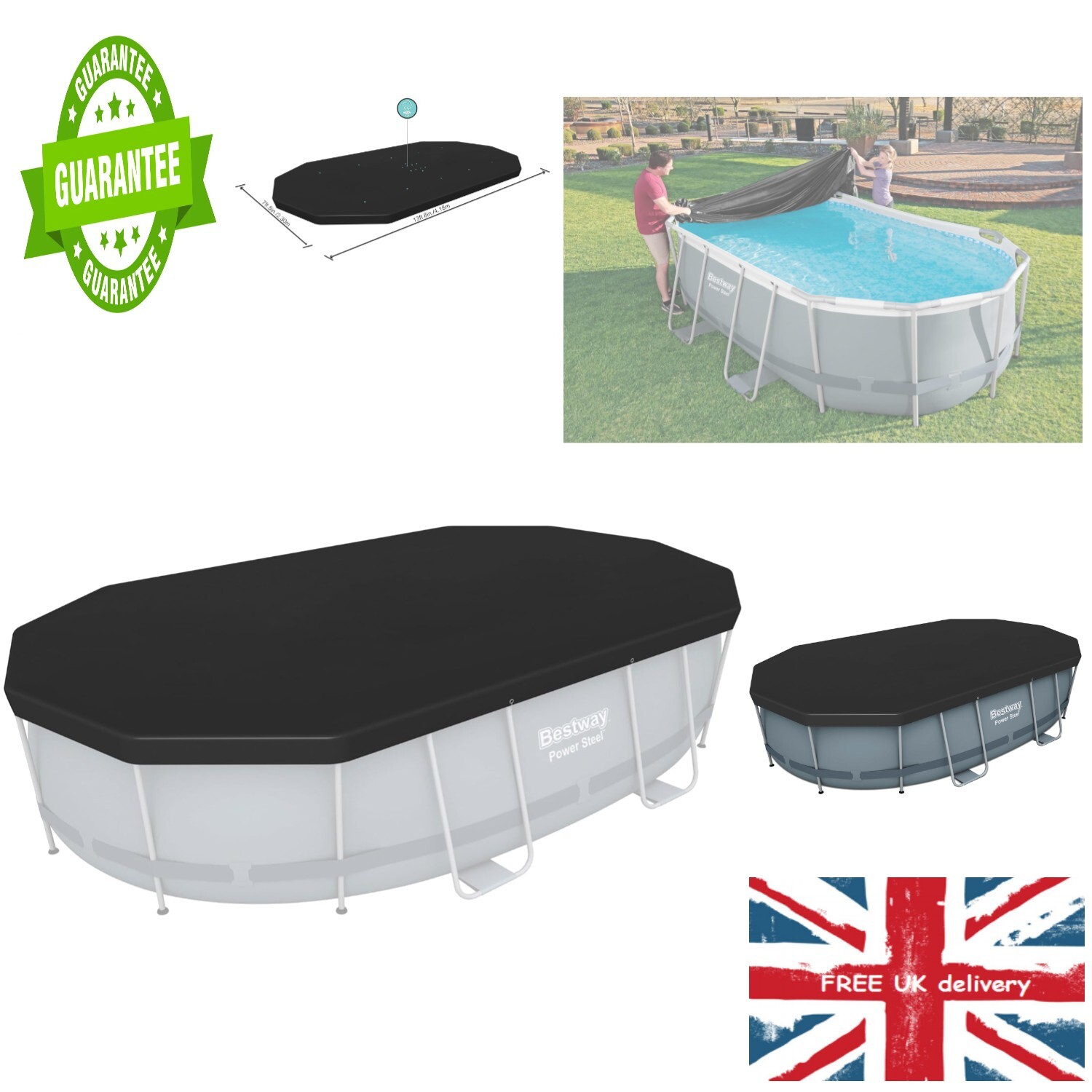 Cubierta de piscina ovalada Bestway para piscinas sobre el suelo, 4,27 M X 2,50 M