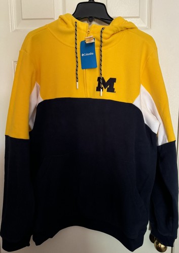 Columbia Men’s Large Navy Michigan Wolverines Lodge Fleece Half-Zip Hoodie NEW