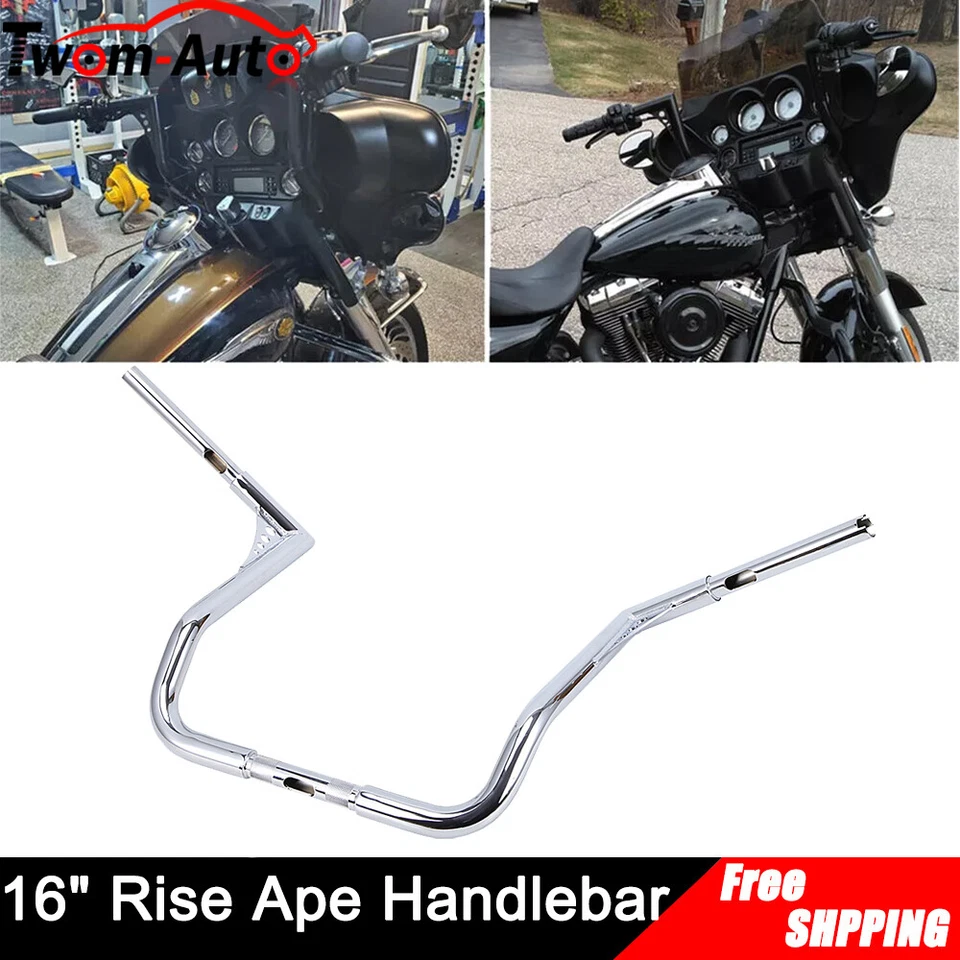 Chrome 16" Rise Ape Hangers Handlebar For Touring Road King Street Glide FLHT - Изображение 2 из 4