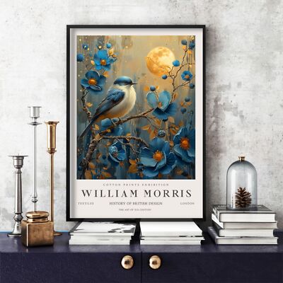 William Morris Print, Morris Exhibition Poster, Blue Collection Bird (2e)