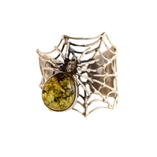 Baltic Green Amber Black Widow Bracelet in s925|Handmade