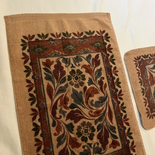Toalla de mano y paño vintage de cachemira floral Martex hecha en EE. UU. marrón - Imagen 2 de 7