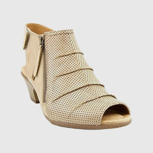 Earth Hydra Light Pecan Zipper Ankle Booties Peep Toe Block Heel Womens Size 10