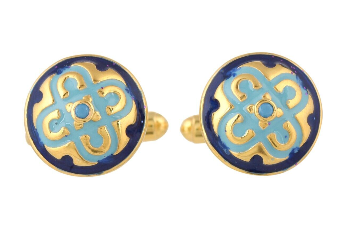 Turquoise 14K Gold Plated Art Deco Enameled Cufflinks | eBay