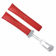 20MM LEATHER WATCH BAND FOR TAG HEUER CARERRA MONACO FORMULA F1 PERFORAT RED