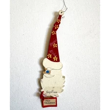 Vtg Emgee Hawaii Santa Christmas Ornament Mele Kalikimaka Wood Hand Painted