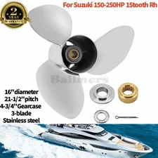 16 x 21 1/2 Stainless Outboard Boat Propeller for Suzuki 150-250HP 15 Tooth RH