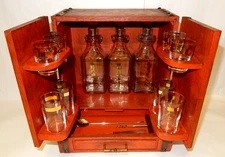 VINTAGE JAPANESE SASAME WOODEN TABLETOP LIQUOR CABINET BAR - COMPLETE SET