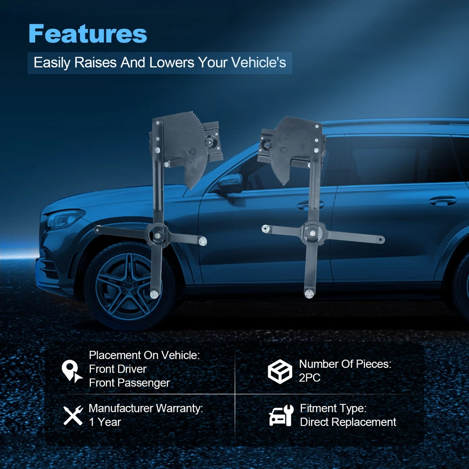 For Chevrolet R20 R30 Pickup 1987-1988 Pair Front Manual Window Regulators - Image 2 of 4