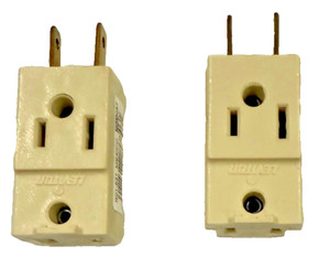 Lot of 2 Leviton Plug In 3‑Prong to 2‑Outlet Adapters Beige – Electrical Plug E