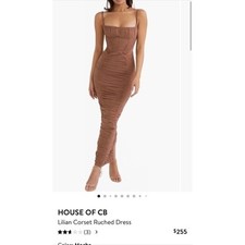 House of CB Lilian Corset Ruched Dress Mocha Brown Midi SB8224 XS