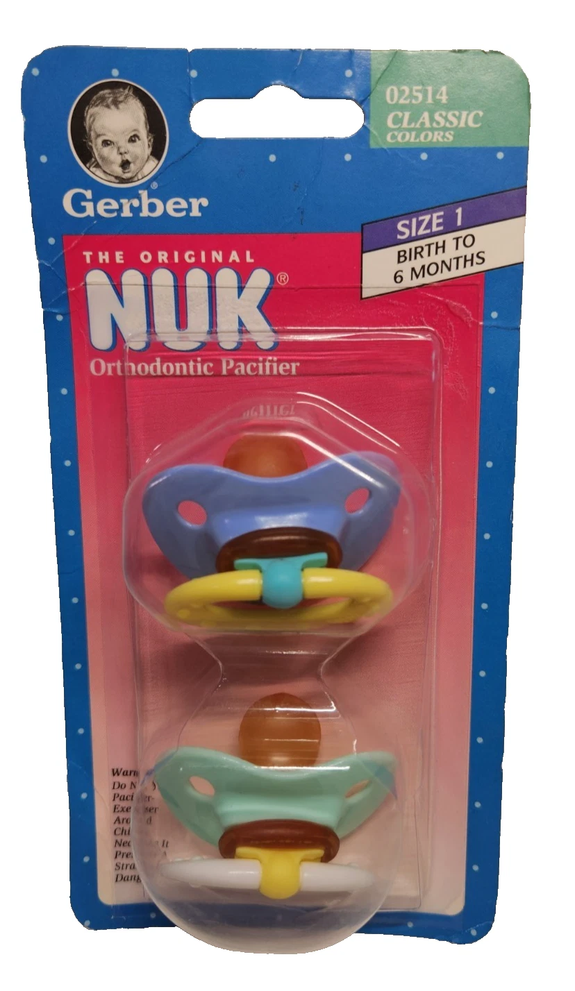 Pack Of 2 NOS Gerber Vintage NUK Pacifier Size 1 0-6 Months 1997 Blue Green Y2K