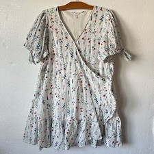 LC Lauren Conrad Womens 2X Ruffle Wrap Dress Floral Cottagecore Boho Fairy White