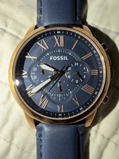 FOSSIL BQ1735 Men's Blue Leather Analog Gold Dial Quartz Watch