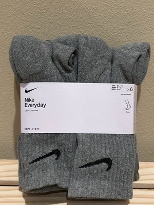 Nike Everyday Cushioned Crew Socks, Grey, MEN 6-8, WMN 6-10,  6 Pairs NEW