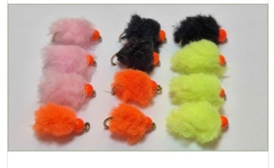 Eggstacy flies,12 Hothead Eggstacy Blobs, Size 10 Hook ,HotHead,mulitple colours