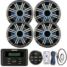 Kicker KMC3 AM/FM Receiver w/Remote, 4x 6.5" LED Speaker w/Remote, Accessories