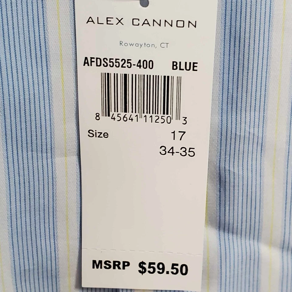 Alex Cannon Dress Shirt 17 34 / 35 Button Up Blue NWT Long Sleeve MSRP: $59.50 - Image 2 of 4