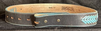 Circle Y Of Yoakum Black Belt Beaded Turquoise Size 32 Hand Made USA Cowboy