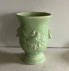 Vintage McCoy Art Pottery Nesting Bird & Cherries Buttress Handles Vase Green