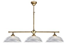 Plafonnier Billard Lampe Longue 83Cm 3Xe27 En Laiton Verre Strié Fait Main