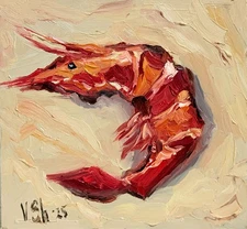 Original Oil Painting Fish Still Life Shrimp Sea Food Art Collectible Impression