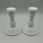 Vintage Fenton Candle Holders Set of 2 White Milk Glass Hobnail Taper