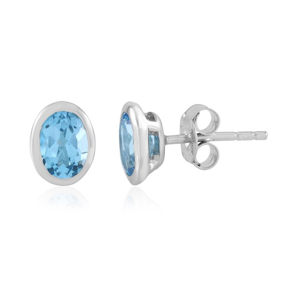 Cavill Silberohrringe Damen Oval 1,7Ct Schweizblau Topas Platiniert-image