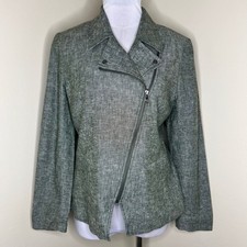 Banana Republic Moto Jacket 10 Linen Blend Woven Rifle Green Zip Outdoor Casual