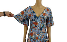 Zara Go Go Hippie 70's Style Dress Blue Floral Mini Short Sleeve V Neck Flare