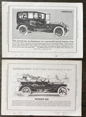 WINTON SIX Closed Car&Convertible SATISFACTION! Antique 1914 Motor Co. Print Ads
