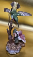 Maruri USA 1989 Ruby-Throated Hummingbird With Azalea Porcelain  Bronze Figurine