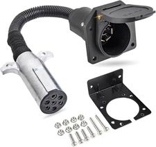 7 Pin round to 7 Pin Flat Adapter for Tractor Towing, 7 Pole round to 7 Way RV B