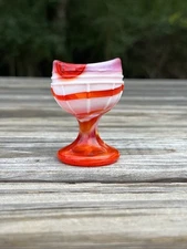 Red And White Marble Slag Eye Wash Cup UV Reactive Rosso Glass~excellent~