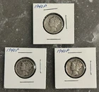 3 1940 P MERCURY DIMES, CIRCULATED, UNGRADED
