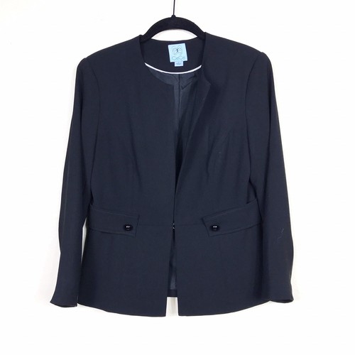 CeCe by Cynthia Steffe Jacket Women's Size 2 Black Collarless 3/4 Belt Crepe - Picture 3 of 9