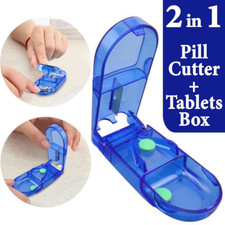 Pill Cutter Box and Splitter Stainless Steel Blade Dispenser Cuts Pills Tablets