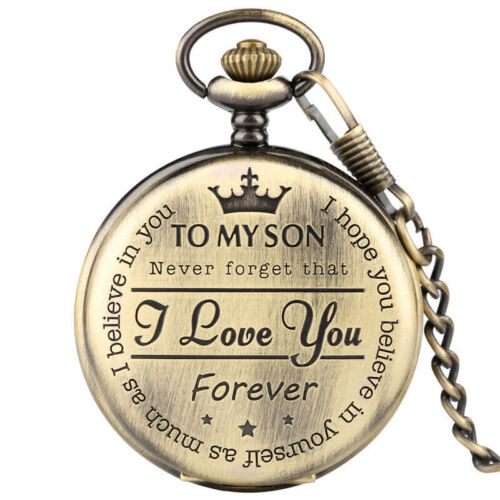 To My Son I Love You Forever Men Quartz Pocket Watch Pendant Chain Best Gift - Picture 13 of 15