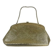 Vintage Gold Clutch Purse Metallic Evening Bag Chain Strap Snap Closure 10"