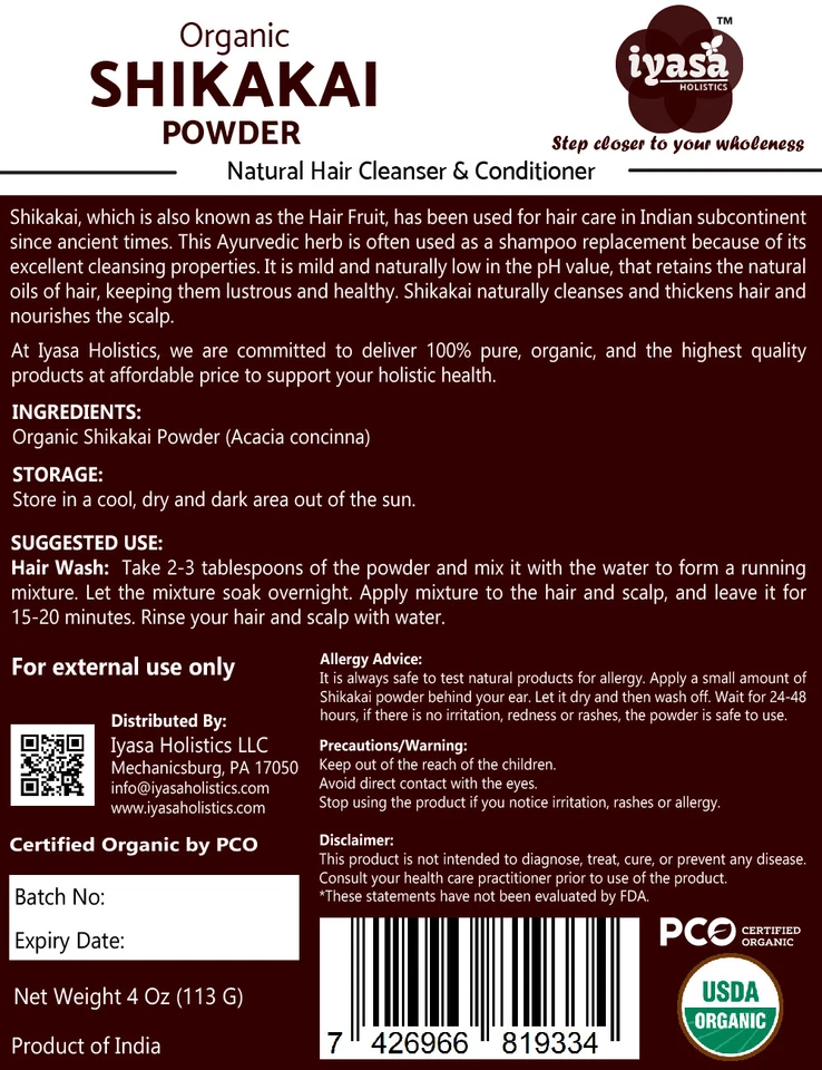 Shikakai Powder Certified Organic Acacia Concinna, Natural Hair Cleanser, 4,8 oz - Image 2 of 4